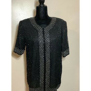 Vintage Laurence Kazar Beaded Top Blouse Silk Women's Large